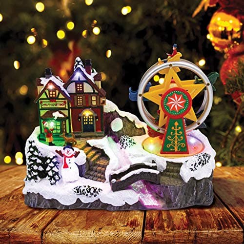 Image of The Christmas Workshop 81360 Christmas Village With Revolving Ferris Wheel / Light Up Christmas Decoration / 10 x Multi-Coloured LED Lights / 26cm x 17cm x 17cm