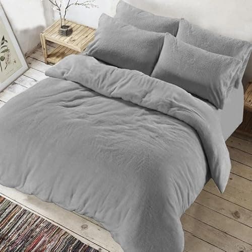 Image of CASVO Teddy Fleece Duvet Cover & Pillowcase Set Super Soft Thermal Warm Quilt Bedding Cosy & Comfortable Fleece Duvet Covers Bed Bedding Set with 2 PC Pillow case (Silver, Double)