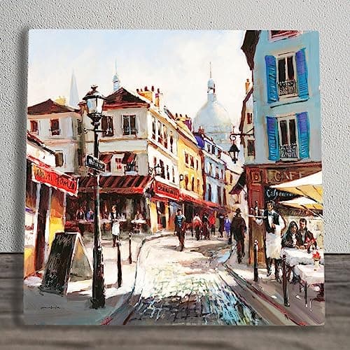 Image of Global Designs Cafe Stroll Ceramic Tile Picture Plaque Sign Wall Art By Brent Heighton Paris Scene 20x20cm