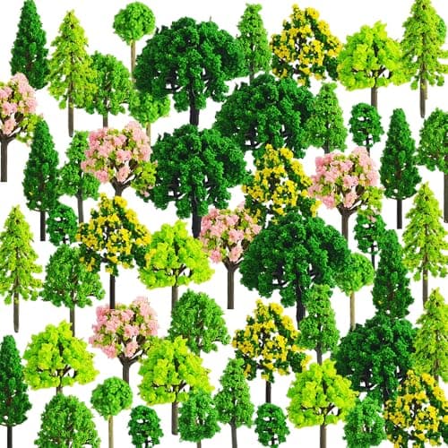 Image of Agarte 55 Pcs Mixed Model Trees, 1.18-2.76 inch(3-7cm) Miniature Landscape Trees, Landscape Model Diorama Trees Mixed, Mini Fake Miniature Trees for DIY Train Railways Scenery Natural Green Landscape