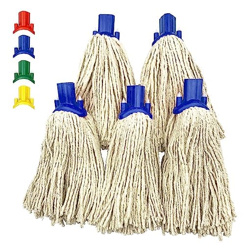 Image of Mop Heads Replacement, Colour Coded Self Threading Socket Cotton Mop Head No.12 PY (Blue, Pack of 5)