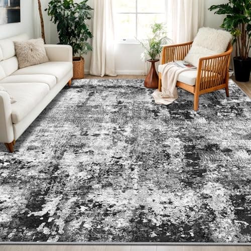 Image of Capslpad Black Abstract Area Rug 240x340cm Modern Short Pile Soft Faux Wool Living Room Rug Washable Indoor Rug Non Slip Minimalist Floor Mat Rugs for Living Room Bedroom Office Area Kitchen Decor