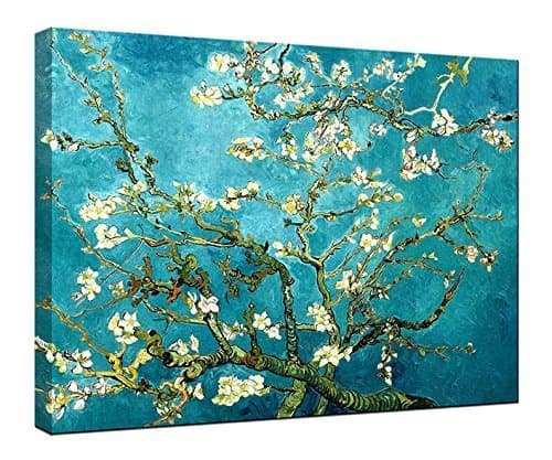 Image of Wieco Art - Almond Blossom Modern Framed Floral Giclee Canvas Prints By Van Gogh Famous Oil Paintings Reproduction Flowers Pictures on Canvas Wall Art Ready to Hang for Bedroom Home Decorations