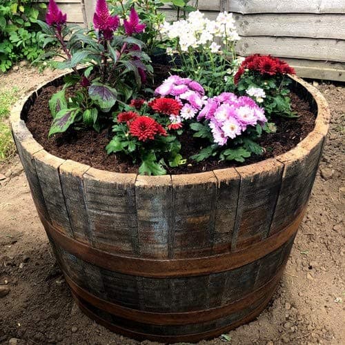 Image of Scottish Oak Whisky Half Barrel Planter Wooden Whiskey/Container Garden Pot Tub