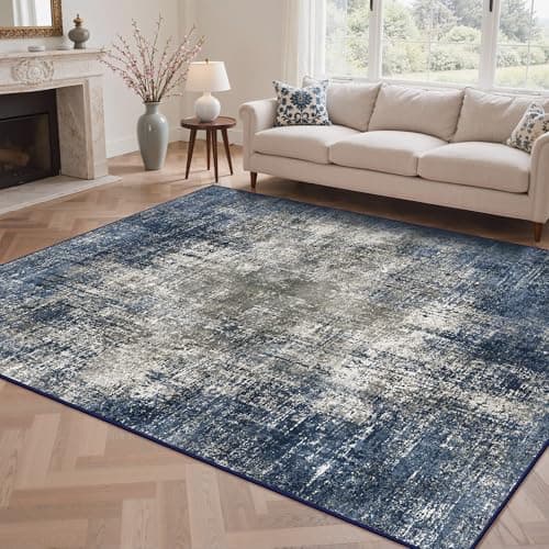 Image of BEIMO XL Washable Rugs 200x290cm, Abstract Area Rugs for Bedroom Soft Short Pile, Machine Washable Rug Non-Slip Large Rugs for Living Room, Dining Room, Dark Blue & Grey