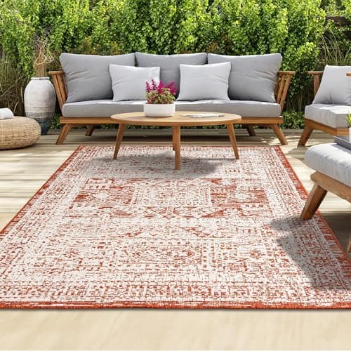 Image of homeart Outdoor Rug - Easy-Clean, Durable, Stain-Resistant, Weather & UV Resistant Indoor & Outdoor Rugs for Porch, Deck, Balcony, Garden, Picnic and Patio | Vintage Terra, Cream - 120x170cm
