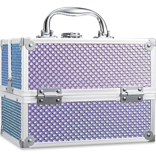 Image of Frenessa Vanity Case Makeup Case Makeup Box Organiser 4 Trays Lockable Beauty Box Make up Organiser Storage, Purple