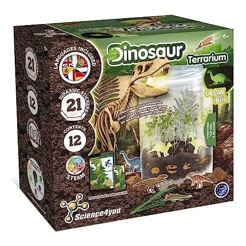 Image of Science4you Dinosaur Terrarium Kit - Make Your Own Terrarium, Glow in the Dark Dinosaurs for Kids, 21 Jurassic Stickers, Toys and Games for Kids 6+ year olds, Gifts for Boys and Girls 6+ year olds
