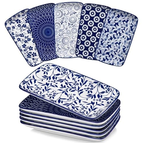 Image of vancasso Selene Serving Platter, 9.5 in Serving Dishes Set of 6, Porcelain Rectangle Small Serving Plates, Dishwasher and Microwave Safe, Sushi Platters for Party