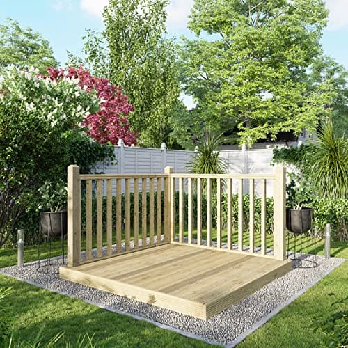Image of Powersheds High Grade Premium Wooden Decking Kit Made from Timber Wood with Hand Rails on Two Sides, Easy Installation, Weather Resistance and Anti-Rot Protection