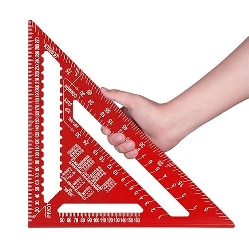 Image of Beslands Rafter Square Metric 12 inch, Aluminum Carpenters Roofing Square, Metric Woodwork Squares,Triangle Ruler Protractor(Red)