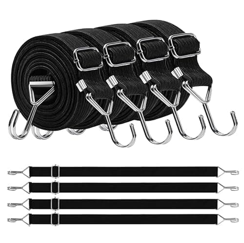 Image of 4Pcs Adjustable Bungee Cords with Hooks, 2m/6.6ft Long Bungee Straps Heavy Duty Elastic Rope Luggage Bungee Straps Anti-slip Elastic Straps for Bicycles Camping Tent Luggage Fixings