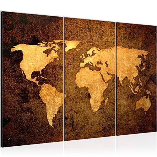 Image of Runa Art Map Of The World Pictures XXL Living Room Gold Vintage antique 120 X 80 cm 3 Pieces Wall Art 101731a