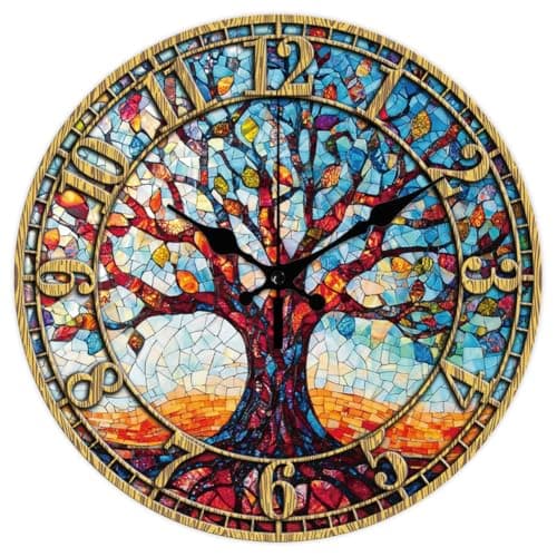 Image of CHGCRAFT Tree of Life Wall Clock 12 Inch Clock Battery Operated Silent Non Ticking Round Decorative Clock for Home Office Decoration