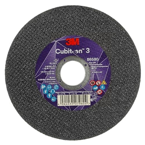 Image of 3M Cubitron 3 Cut-Off Wheel, 86580, 80+, T41, 125 mm x 0.8 mm x 22.23 mm, EN, 25/Pack