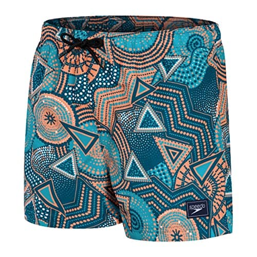 Image of Speedo Junior Boy's 13" Watershorts | Swim Shorts | Swimming Trunks | Quick Dry | Comfort | Chlorine Resistant, Dark Petrol/Aquarium/Nectarine/White, M