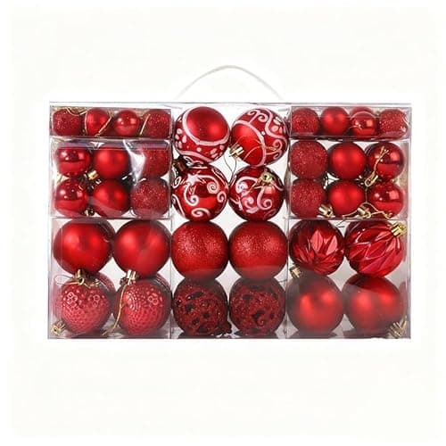 Image of TRIXES 100PCS Red Christmas Baubles Set - Shatterproof Ornaments for Christmas Tree Ornaments - in Mixed Sizes