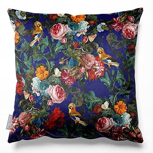 Image of Izabela Peters Velvet Cushions - Filled, 50 cm, Birds in Paradise - Midnight, Chair & Sofa Seat Cushions