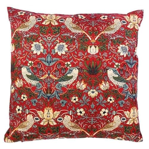 Image of WILLIAM MORRIS Strawberry Thief Red Cushion And Poly Pad
