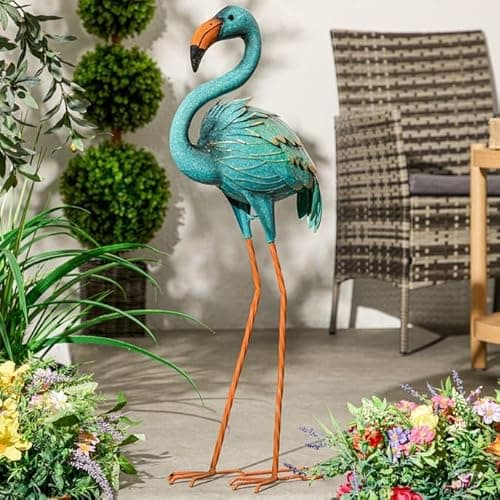 Image of rightclick Large Metal Heron Garden Statue | Metals Heron Garden Ornaments Outdoor | Metal Animal Sculptures Outdoor Garden Ornaments | Standing Bird Art Decorations for Home, Lawn Yard & Pond.
