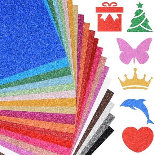 Image of RUUKON A4 Glitter Cardstock, 20 Sheets in 20 Colors, No-Shed Card Stock for Cricut, Sparkly Colored Paper for Card Making, Crafts, Scrapbooking and DIY Projects, 250 GSM