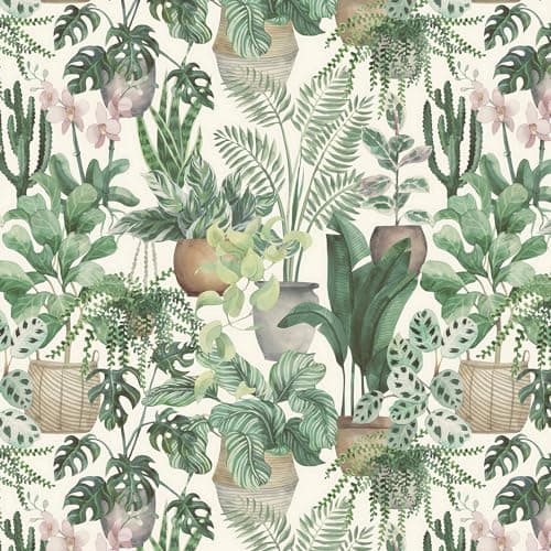 Image of Timeet Self Adhesive Wallpaper Green Botanical Sticky Back Wallpaper 41x1000cm Peel and Stick Wallpaper Vinyl Warp Waterproof Contact Paper for Bedroom Living Room Wall Shelf Cabinet