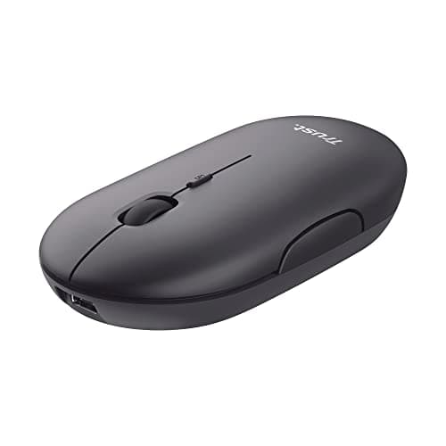 Image of Trust Puck Wireless Mouse, Bluetooth or 2.4 GHz with USB Mini-Receiver, Rechargeable Battery, Silent Clicks, DPI Button, Light Computer Mouse for Laptop, PC, Mac, Chromebook - Black