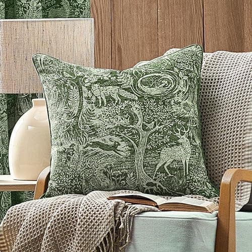 Image of furn. Winter Woods Animal Chenille Cushion Cover, Emerald