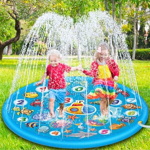 Image of Chennyfun Kids Sprinkle and Splash Play Mat, 68'' Summer Garden Outdoor Spray Water Play Sprinklers Games Garden Beach Spray Mat, Sprinkle Splash Water Pad Toys Pool Toy Gifts for Boys Girls