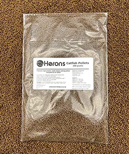 Image of HERONS - Catfish Pellets, 2mm Premium Quality Fish Food, For all Catfish and Bottom-Feeders, Rich in Amino and Omega-3 Fatty Acids, Suitable for Everyday Feeding - 200 Grams