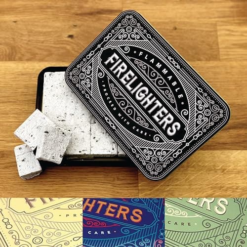 Image of TINIT Firelighter Tin - Storage Accessory Metal Tin Natural Woodburner Fire Stove Fireplace Fireside Mens Gift Present BBQ (Black)