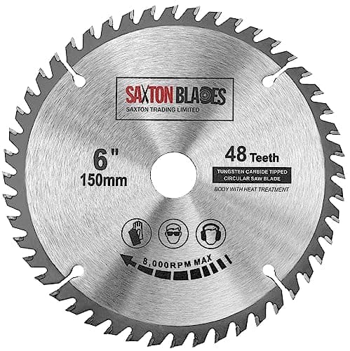 Image of Saxton TCT Circular Saw Blade 150mm x 20mm bore x 48 teeth + 16mm and 10mm Ring Compatible with Ryobi Bosch