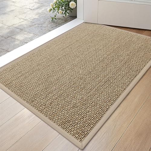 Image of DEXI Door Mat 43 x 76 cm, Non-slip Dirt Trapper Doormat Inside with Rubber Backing, Low Profile Indoor Floor Mats for Hallway Entrance, Doorways, Porch, Beige