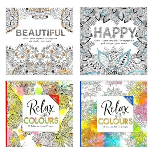 Image of Sixstore Colour Therapy Relaxing Anti-Stress Adult Colouring Books - Set of 4 -Choose Your Set (Set 9)