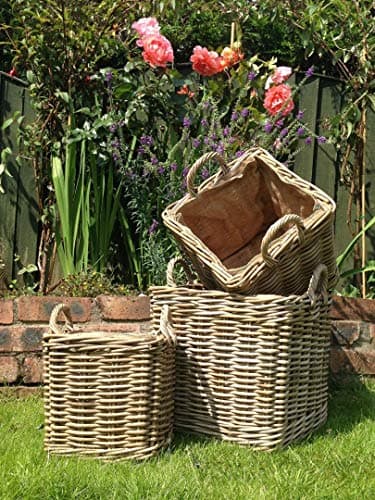 Image of Very Strong Square Log Baskets/Storage Baskets Set with Removable Liners - Set of 3 - Small, Medium & Large