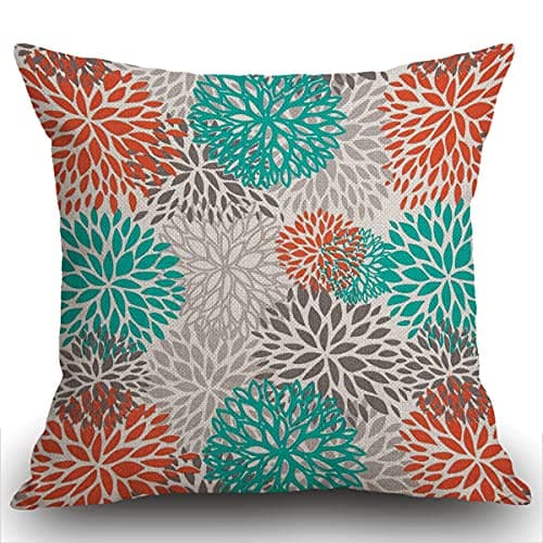 Image of Smooffly Cushion Cover Blue Aqua Orange Gray and Floral Anchors Decorative Throw Pillow Cover Pillow Case Home Decor Square 18 x 18 Inch Pillowcase 45 x 45 cm