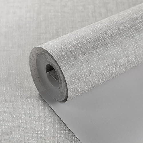 Image of Baketron Light Grey Beige Mix Plain Thick Linen Textured Wallpaper Free No Match Striped Wallpaper for Adults Kids Bedroom Living Room Lounge Hallway and Stairs (Beige Grey)