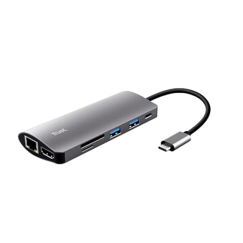 Image of Trust Dalyx 7-in-1 USB-C Multi-Port Adapter, 2 USB-A, HDMI, Ethernet, Micro SD, SD Card, HDR and HDMI 1.4 (4k 30Hz), USB-C Charge Port, MacBook, PC, Laptop, Chromebook