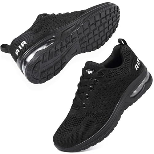 Image of Womens Trainers Running Shoes Air Cushion Sneakers Ladies Walking Trainers Lightweight Breathable Mesh Athletic Sports Sneakers Non Slip Casual Gym Tennis Jogging Shoes Black