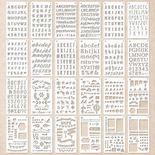 Image of 24Pcs Letter Stencils Set, Reusable Alphabet and Number Stencils for Painting, Bullet Journal Stencils Templates for Calligraphy Crafts Calligraphy Wall Art DIY Projects, PET Plastic for Adults & Kids