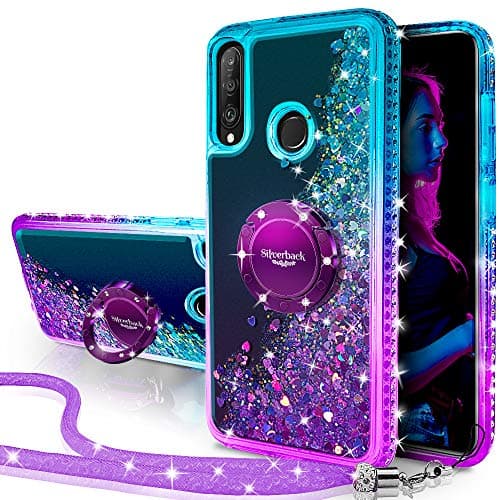 Image of Miss Arts for Huawei P30 Lite Case, [Silverback] Moving Liquid Holographic Glitter Sparkly Case With Stand, Girls Women Bling Diamond Ring Shockproof Protective Cover for Huawei P30 Lite -Purple