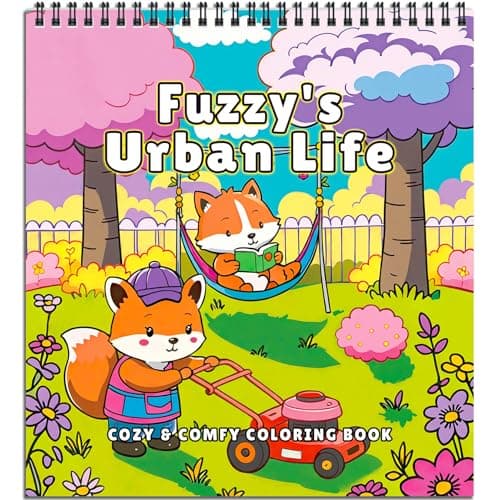 Image of FUNLAVIE Cosy Colouring Book for Adults Relaxation with Cute Animals in City Life Moments, Cozy Colouring Book for Teen Stress Relief & Mindfulness for Women, Spiral Bound Design - Fuzzy's Urban Life