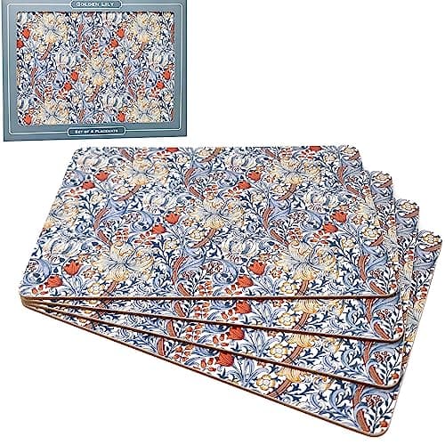 Image of The Leonardo Collection Golden Lily Placemats Set of 4 | Decorative Table Mats For Dining And Kitchen | Stylish Heat Resistant Place Mats For Table Protection | Non Slip Tables Placements