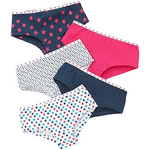 Image of Just Essentials Girls Back To School 5 Pack Cotton Star Print Hipster Briefs UK Seller - Navy-Pink - 13 Years