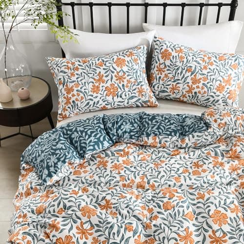Image of HORIMOTE HOME Single Duvet Cover Set, Bohemian Floral Duvet Set with 1 Pillow case, Soft Boho Bedding Quilt Cover,Oleander,137 x 200 cm
