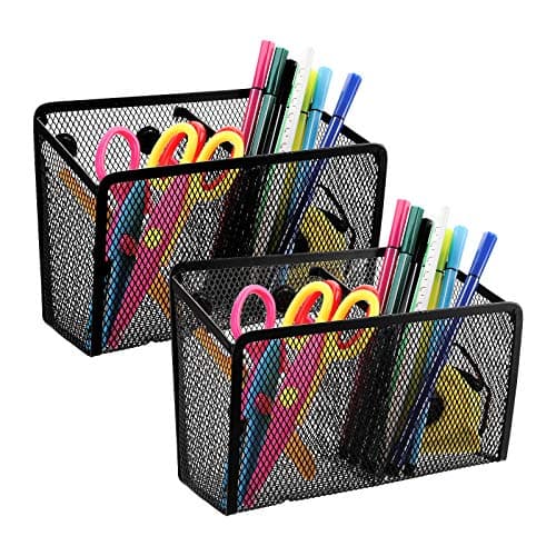 Image of Jucoan 2 Pack Magnetic Pencil Holder, Ultra Strong Magnetic Mesh Pen Holder, Magnet Storage Basket with 2 Compartments for Whiteboard, Fridge, Cubicle Desks, Locker Accessories