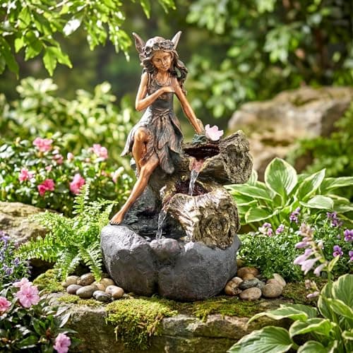 Image of GEEZY Garden Water Feature – Fairy Fountain with LED Lights – Mains Powered, Self-Contained, Indoor & Outdoor – Easy Setup, Relaxing & Cascading – Great for Garden, Home, Patio & Balcony Decor