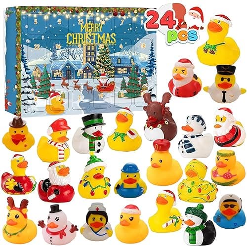 Image of LATERN 2025 Advent Calendar, 24 Days Christmas Countdown with 24 Rubber Ducks Fun Duckie Bath Toys for 3-9 Year Old Girls Toys Christmas Decoration Party Favor Gifts (32cm x 22cm)
