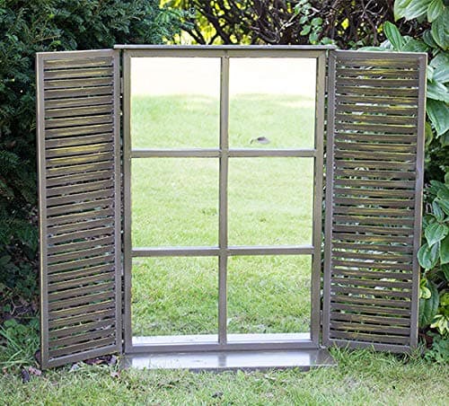 Image of Primrose Garden Outdoor Metal Wall Shutter Mirror - Country Shutter Window Glass Wall Decor Mirror with Metal Frame Window Effect Add Space and Light to Your Garden 2ft 7in x 1ft 10in - by Reflect™