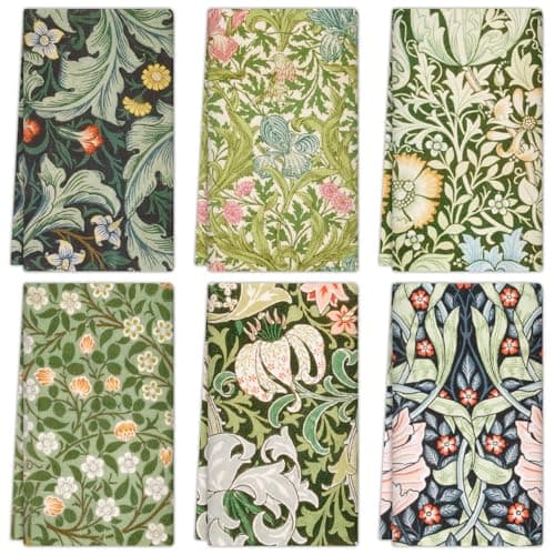Image of Quera 6 Pack William Morris Floral Kitchen Towels Dish Cloth Decorative Counter Tea Towels for Home Cooking Clean Kitchen Party Supplies- 18 X 28 Inches
